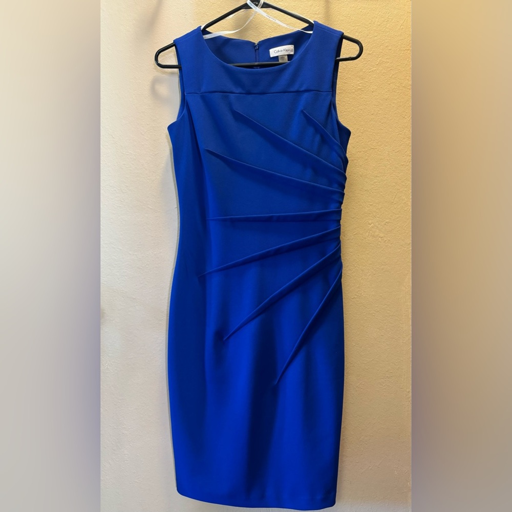 Calvin Klein sunburst side-ruched sleeveless dress. New condition, worn once.